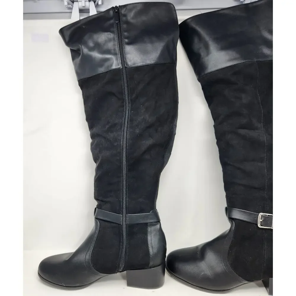 Torrid Over The Knee OTK Moto Boots Faux Leather Wide Calf 10 WW